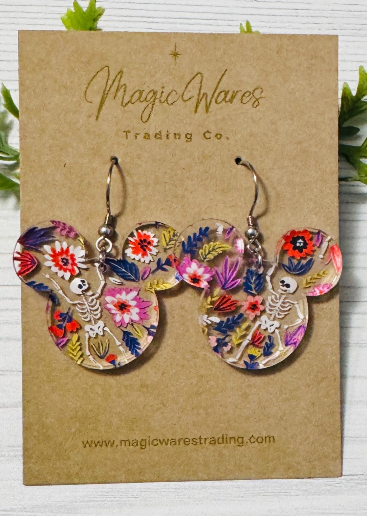 Dancing Skeletons Mouse head Laser cut Dangle Earrings, Crystal Acrylic Earrings, Halloween earrings, Not so scary Halloween Party earrings