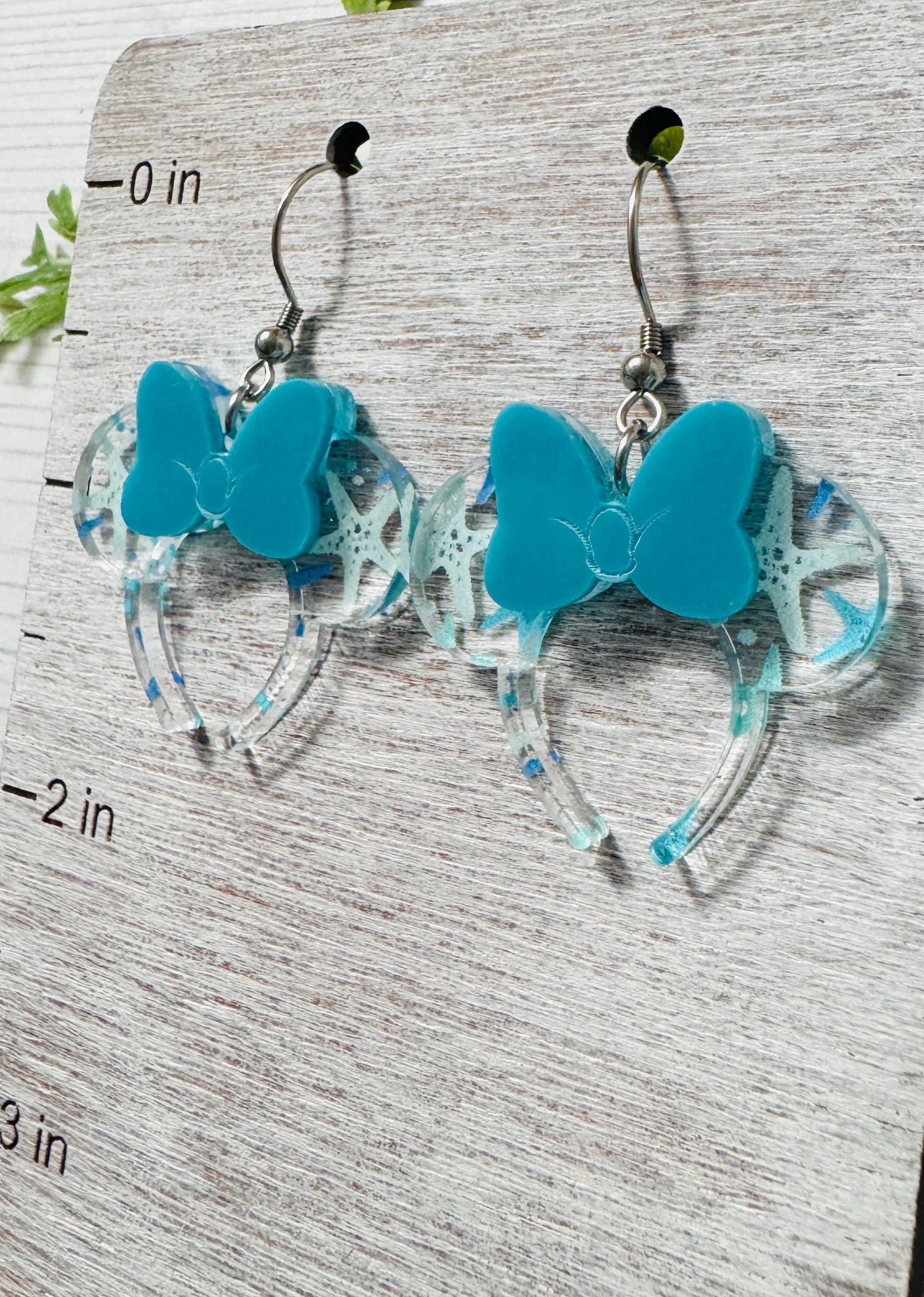 Starfish Minnie Headband Ears Dangle Earrings, Aqua Bow Mouse ears headband, Mouse Ears Dangle Earrings, Minnie Ears Earrings