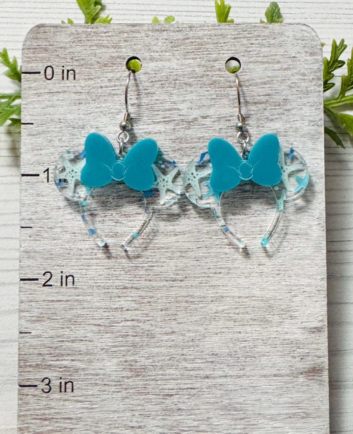 Starfish Minnie Headband Ears Dangle Earrings, Aqua Bow Mouse ears headband, Mouse Ears Dangle Earrings, Minnie Ears Earrings