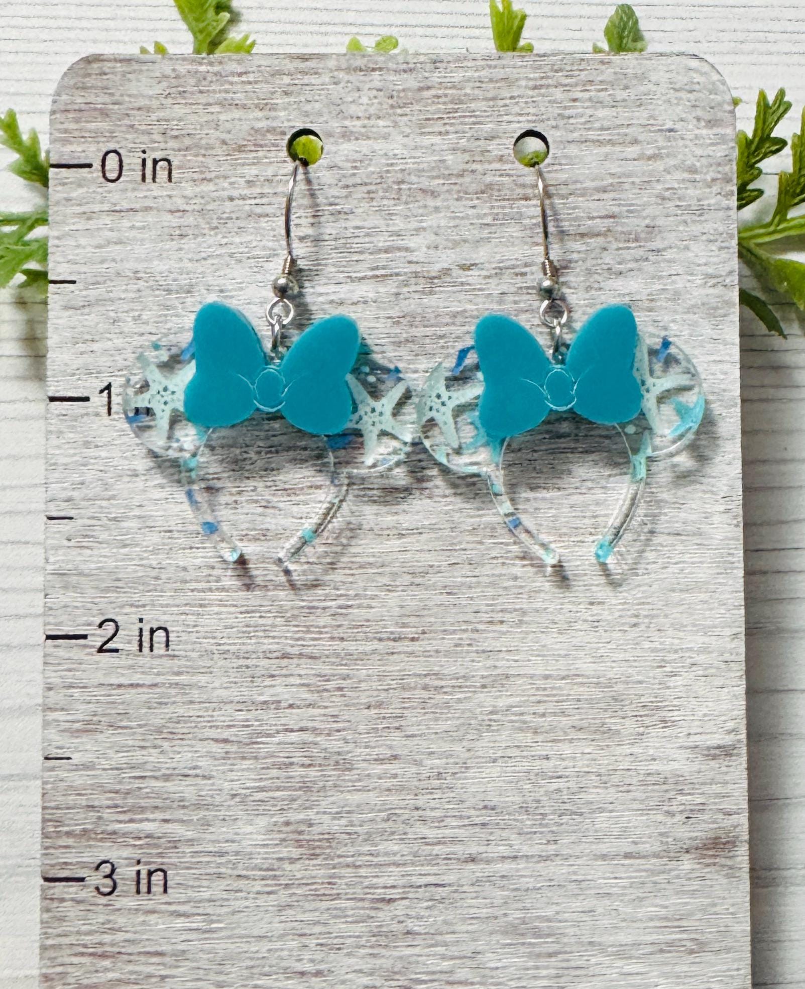 Starfish Minnie Headband Ears Dangle Earrings, Aqua Bow Mouse ears headband, Mouse Ears Dangle Earrings, Minnie Ears Earrings