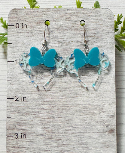 Starfish Minnie Headband Ears Dangle Earrings, Aqua Bow Mouse ears headband, Mouse Ears Dangle Earrings, Minnie Ears Earrings