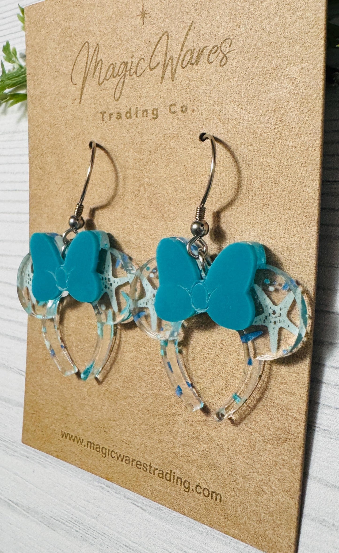 Starfish Minnie Headband Ears Dangle Earrings, Aqua Bow Mouse ears headband, Mouse Ears Dangle Earrings, Minnie Ears Earrings