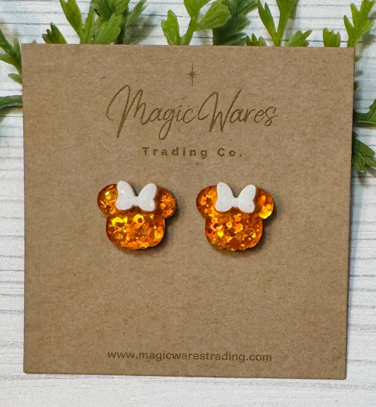 Pumpkin Sparkle Mouse Stud Earrings, Black or White Glitter Bow Pumpkin Sparkle Glitter acrylic, Halloween Pumpkin Stud Mouse Earrings