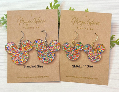 Monsters Glitter Mouse head Dangle Earrings, NEW smaller size available, Laser cut Lightweight Acrylic, Sully inspired, Stitch inspired
