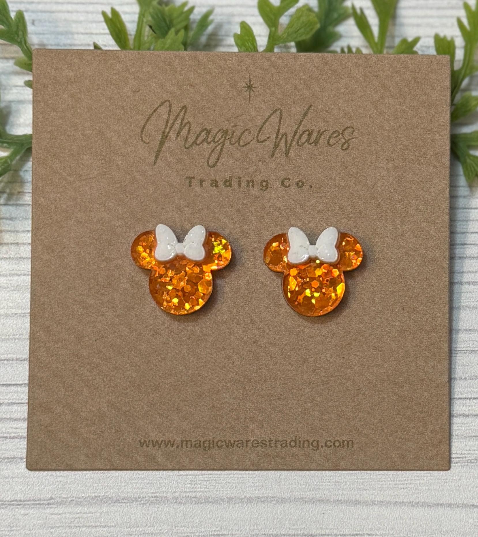 Orange Sparkle Mouse Stud Earrings, Black or White Glitter Bow Mouse head post earrings, Halloween Mouse Stud Earrings, Orange glitter studs