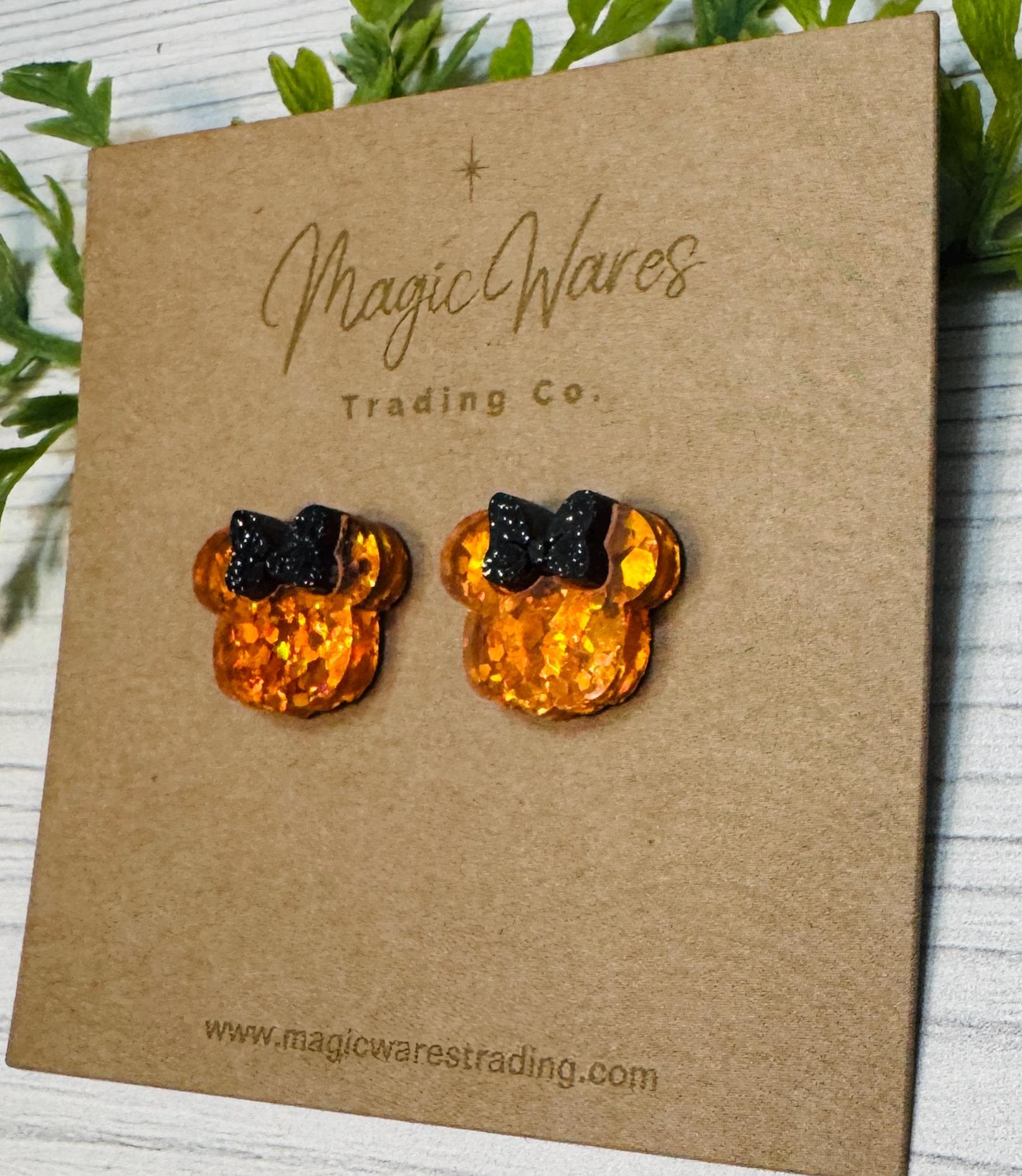 Pumpkin Sparkle Mouse Stud Earrings, Black or White Glitter Bow Pumpkin Sparkle Glitter acrylic, Halloween Pumpkin Stud Mouse Earrings