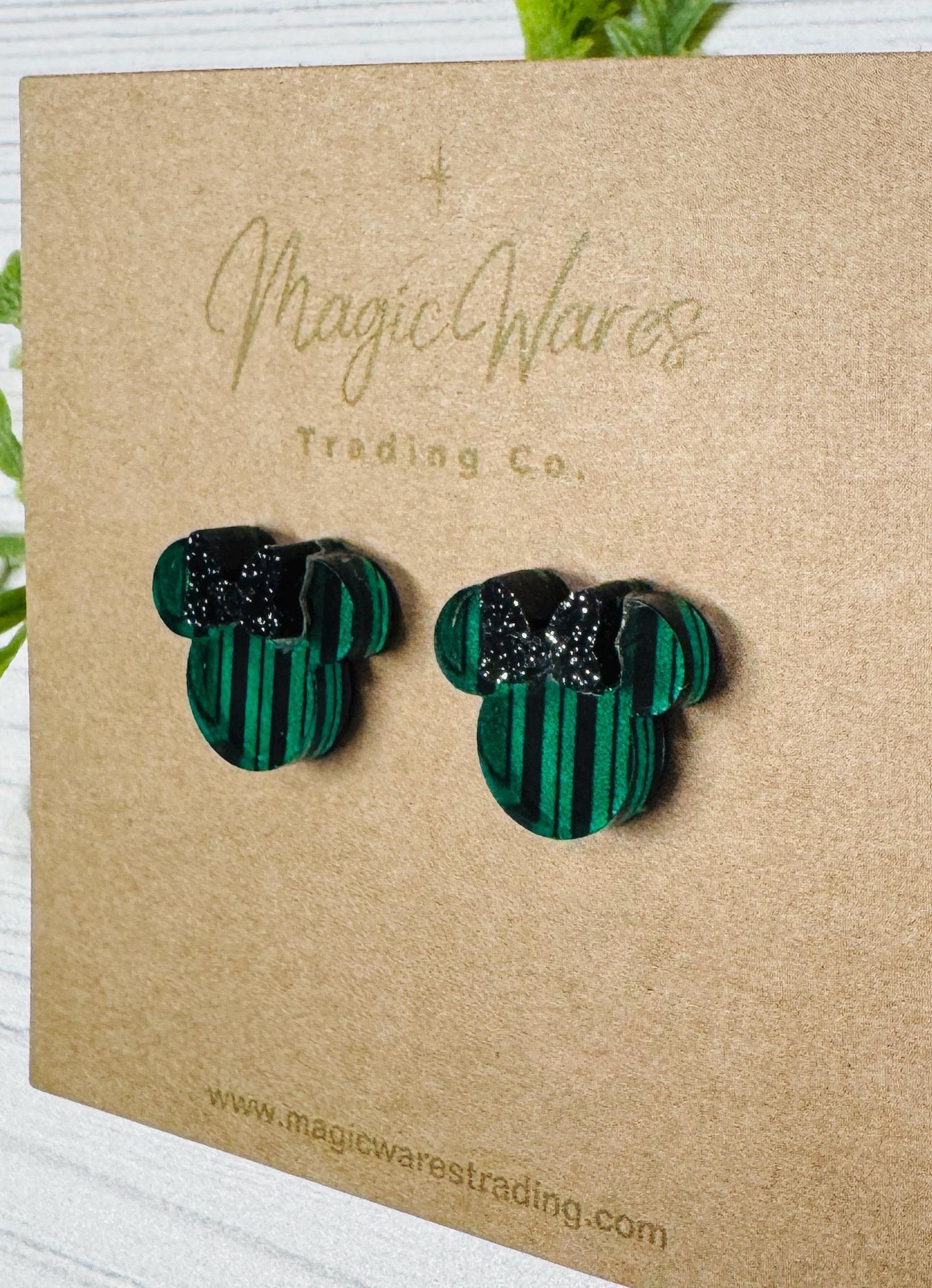 Ghost Host Striped Stud Earrings with Black Glitter Bow, Mouse Head Black Glitter Bow Studs, Haunted Mansion inspired, Clip ons available
