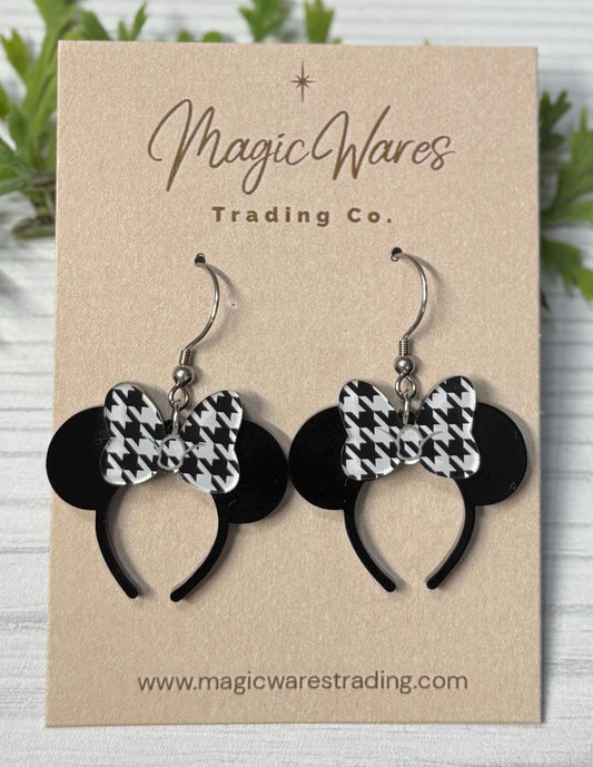 Classic Minnie Headband Ears Dangle Earrings, Red Polka Dot Bow Mouse ears headband, Mouse Ears Dangle Earrings, Minnie Ears Earrings
