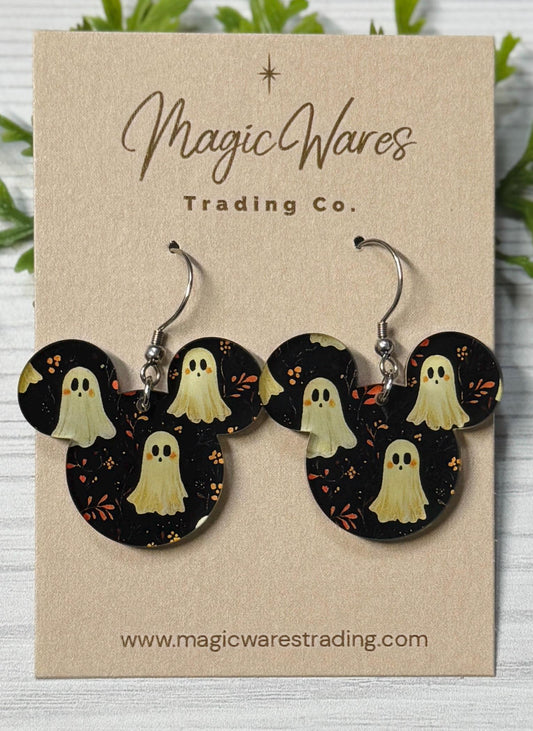 Cute Ghosties Mouse Earrings: Laser Cut Halloween Dangle Earrings
