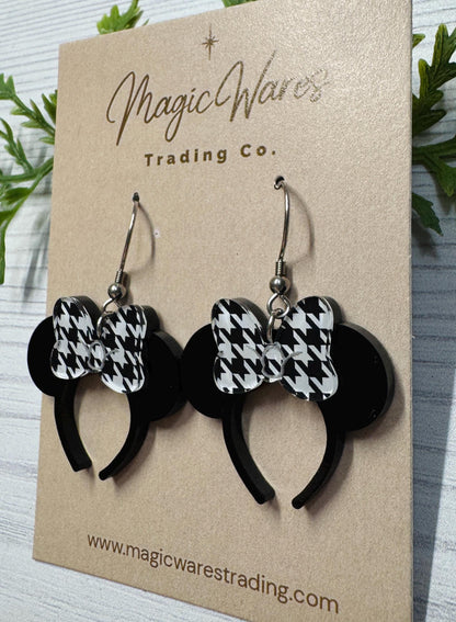 Classic Minnie Headband Ears Dangle Earrings, Red Polka Dot Bow Mouse ears headband, Mouse Ears Dangle Earrings, Minnie Ears Earrings