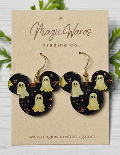 Cute Ghosties Mouse Earrings: Laser Cut Halloween Dangle Earrings