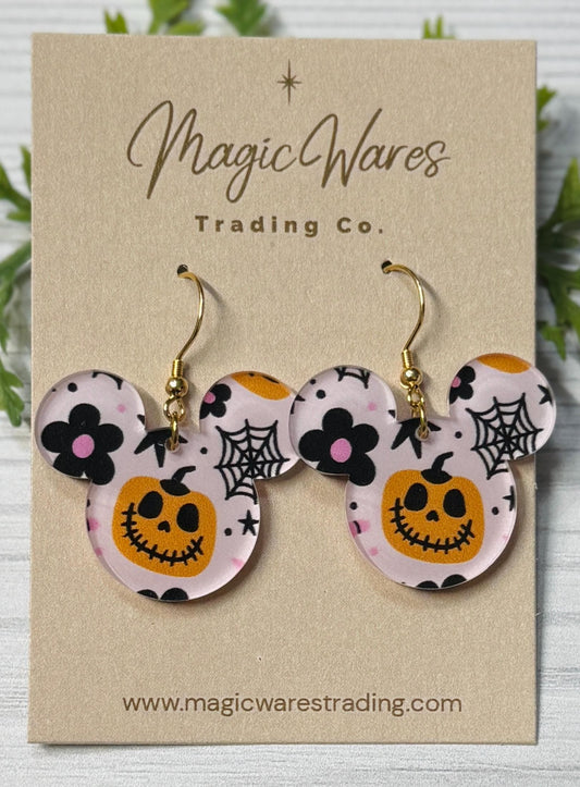 Jack Pumpkin Mouse Earrings: Laser Cut Halloween Dangle Earrings