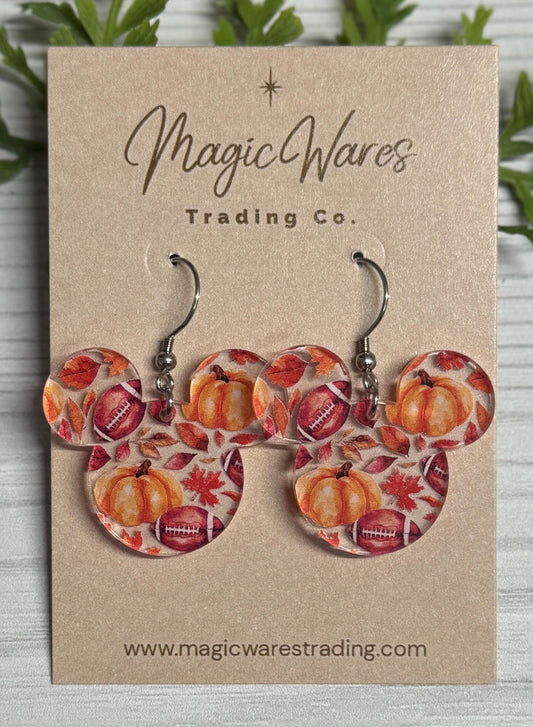 Pumpkins and Football Mouse Dangle Earrings