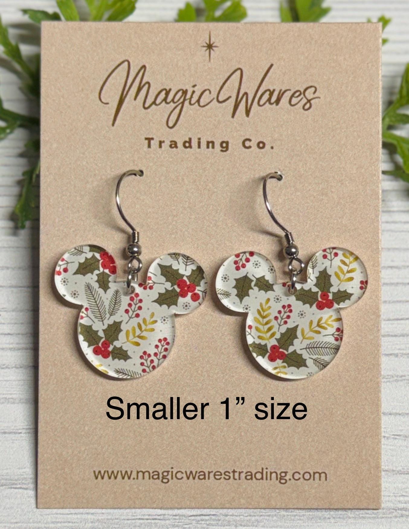 Evergreen and Holly Berries Mouse Laser Cut Earrings