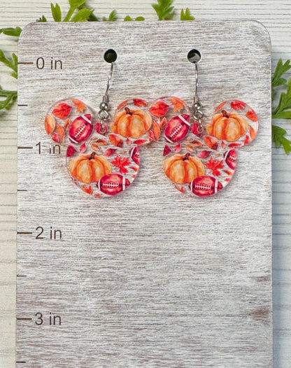 Pumpkins and Football Mouse Dangle Earrings