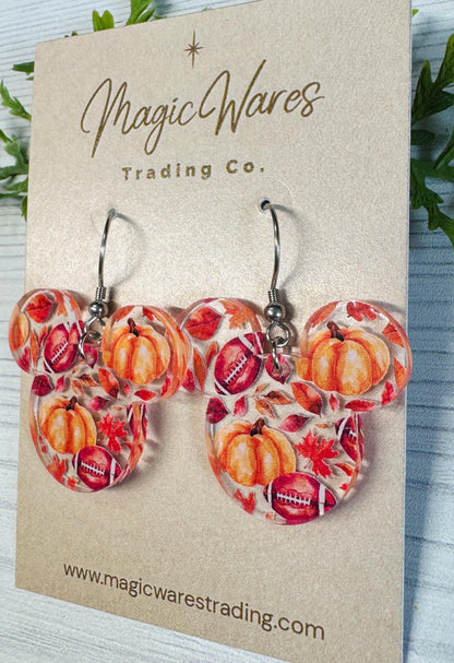 Pumpkins and Football Mouse Dangle Earrings