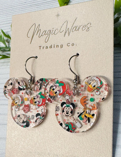 Christmas Characters Acrylic Dangle Earrings, Laser Cut Acrylic, Clip-ons available