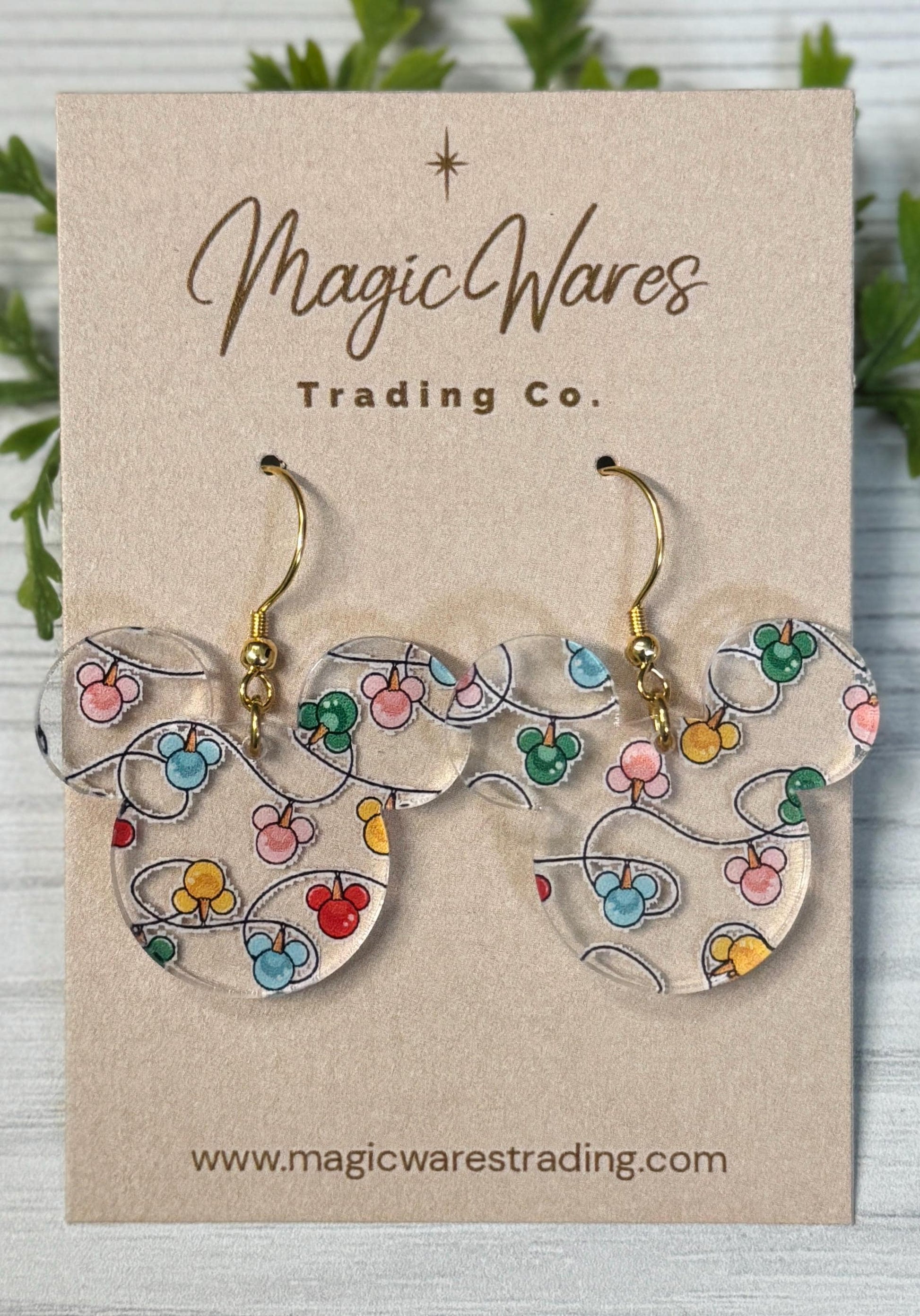 Mouse Lights Dangle Earrings, Holiday Laser Cut Acrylic, Clip-ons available