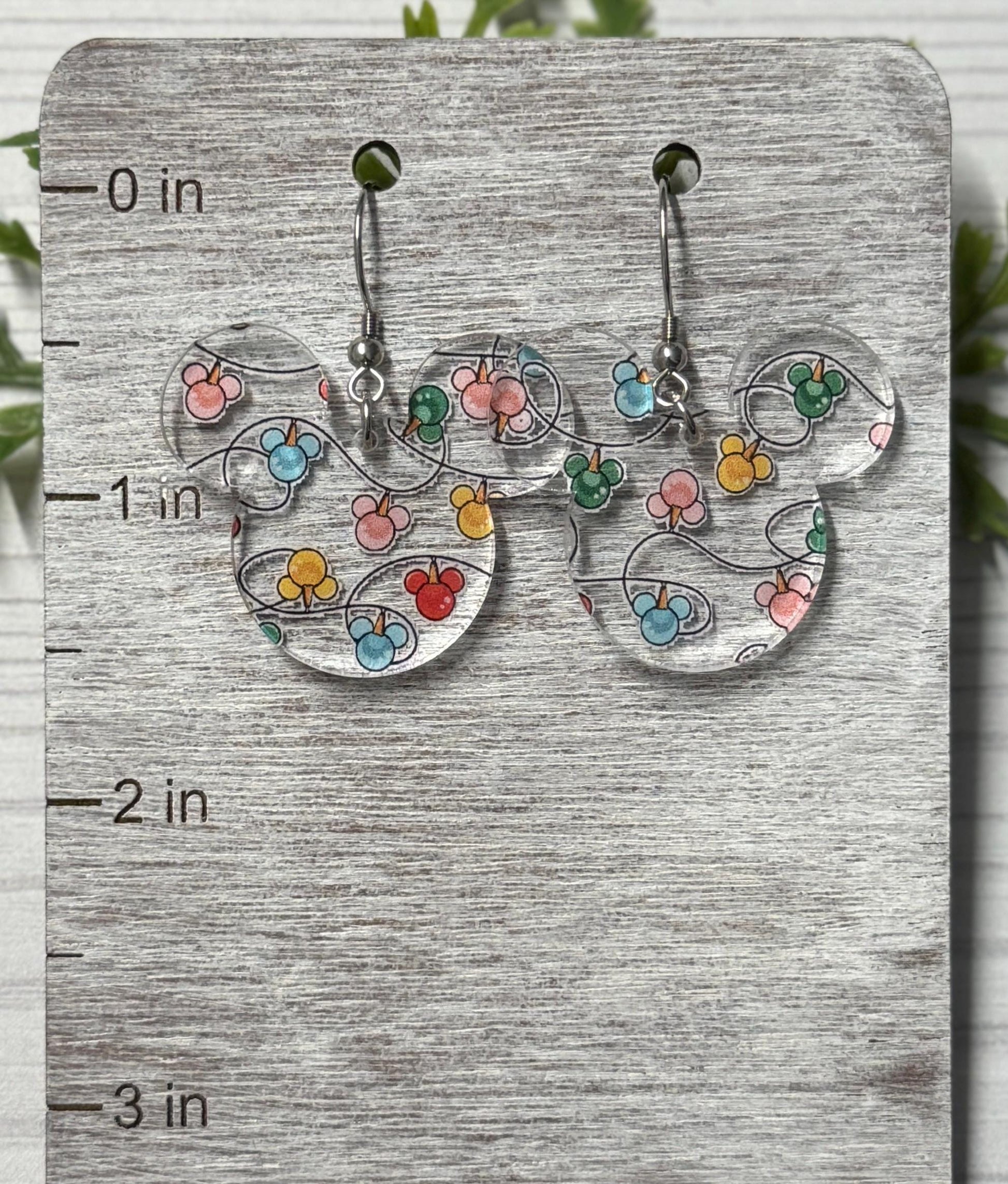Mouse Lights Dangle Earrings, Holiday Laser Cut Acrylic, Clip-ons available