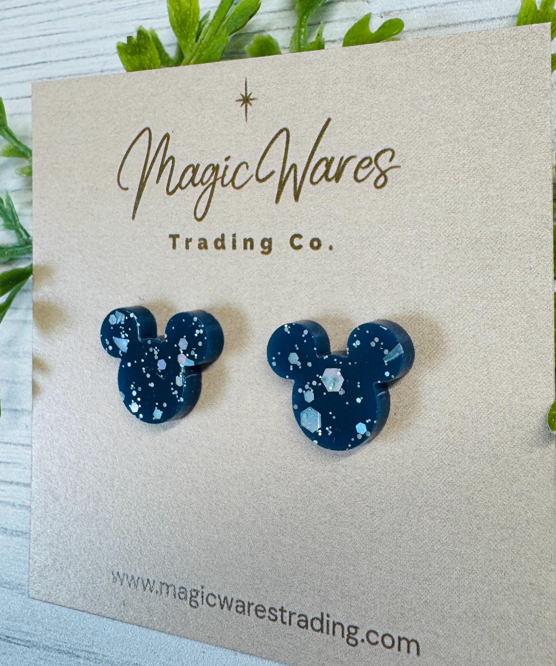 Navy Ice Glitter Mouse Stud Earrings: Laser Cut Acrylic, Clip-ons available