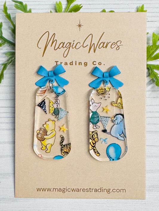 Hundred Acre Dangle Earrings, Blue Stainless Steel Bow Stud