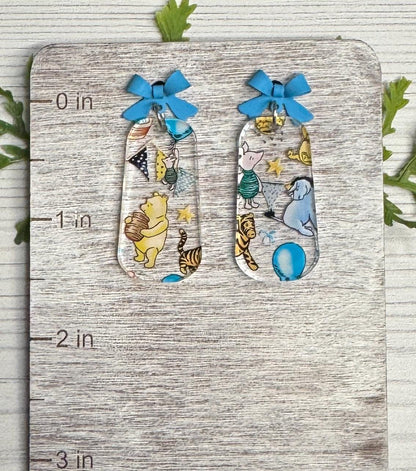 Hundred Acre Dangle Earrings, Blue Stainless Steel Bow Stud