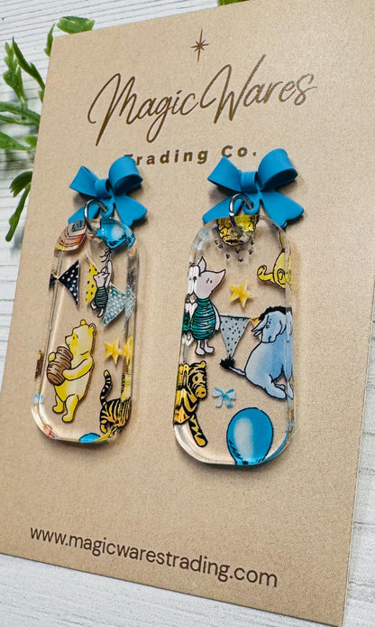 Hundred Acre Dangle Earrings, Blue Stainless Steel Bow Stud