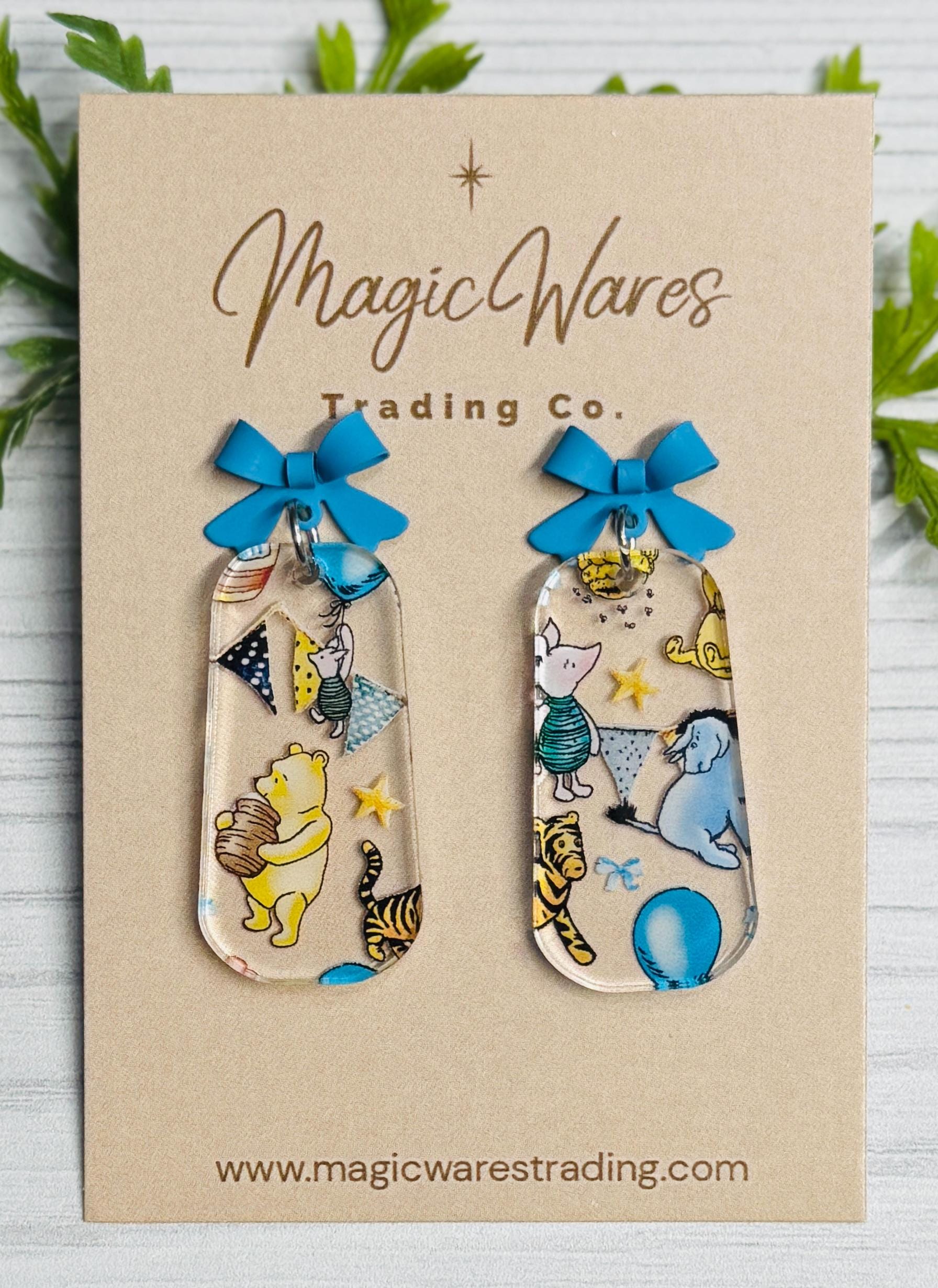 Hundred Acre Dangle Earrings, Blue Stainless Steel Bow Stud