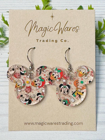 Christmas Characters Acrylic Dangle Earrings, Laser Cut Acrylic, Clip-ons available