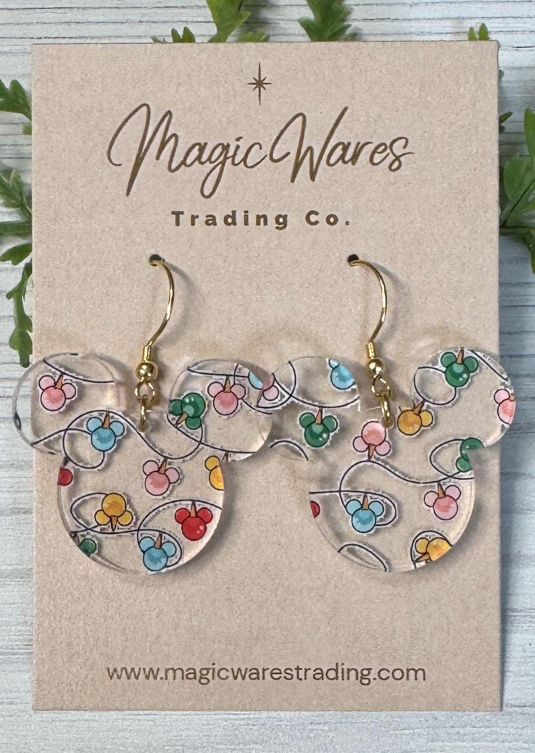 Mouse Lights Dangle Earrings, Holiday Laser Cut Acrylic, Clip-ons available