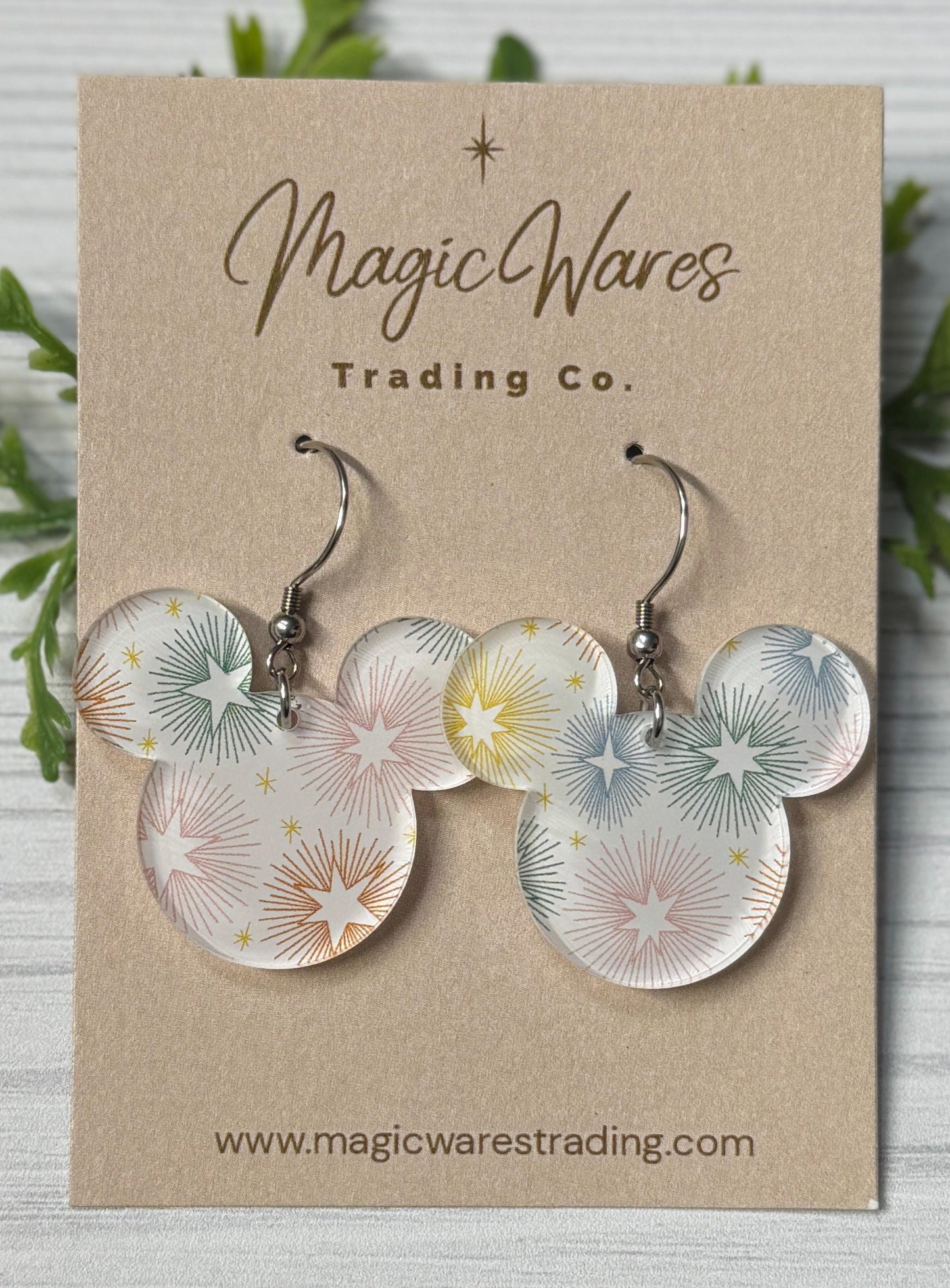 Holiday Pastel Stars Mouse Dangle Earrings, Laser cut acrylic, Clip-ons available