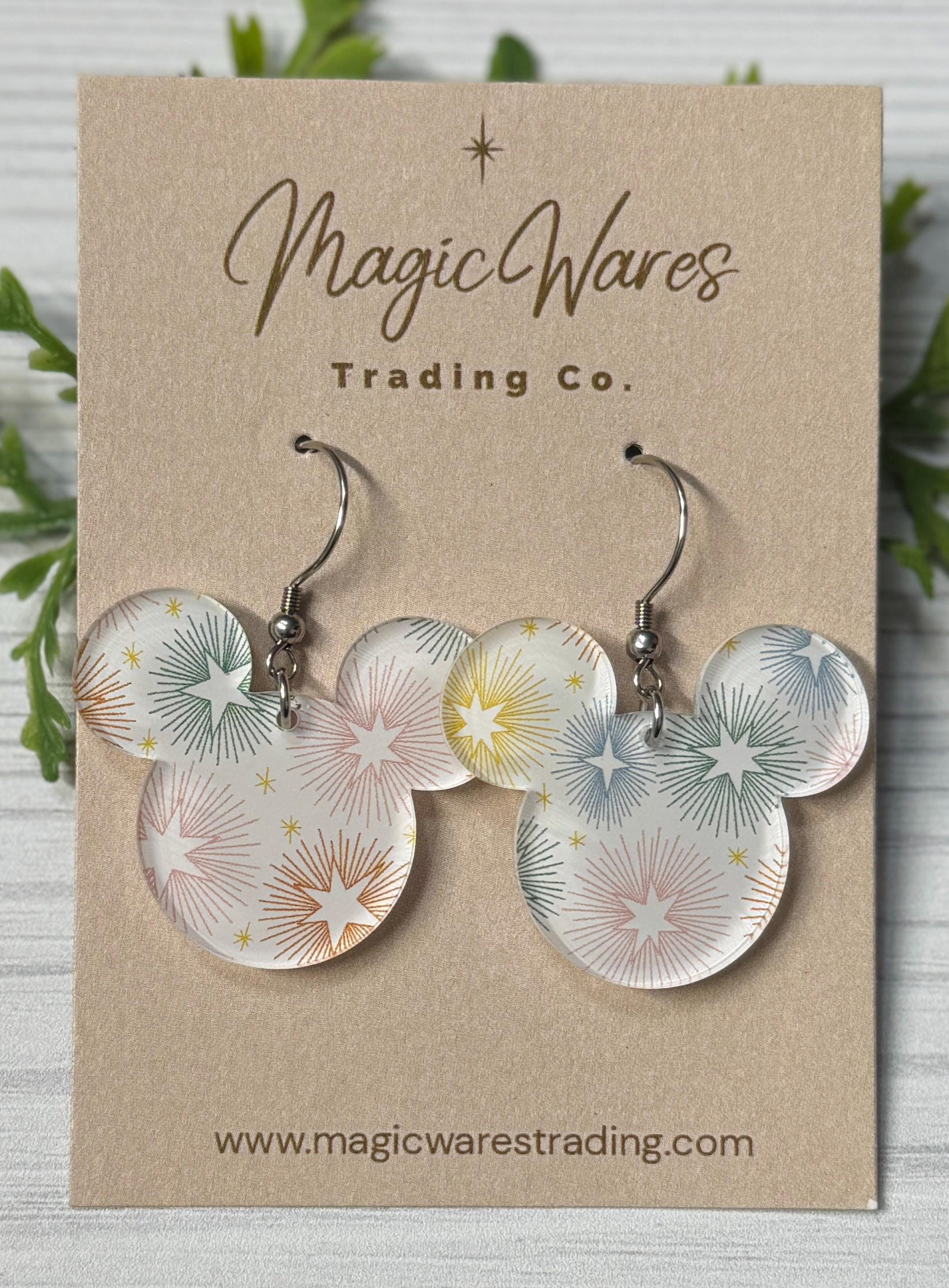 Holiday Pastel Stars Mouse Dangle Earrings, Laser cut acrylic, Clip-ons available
