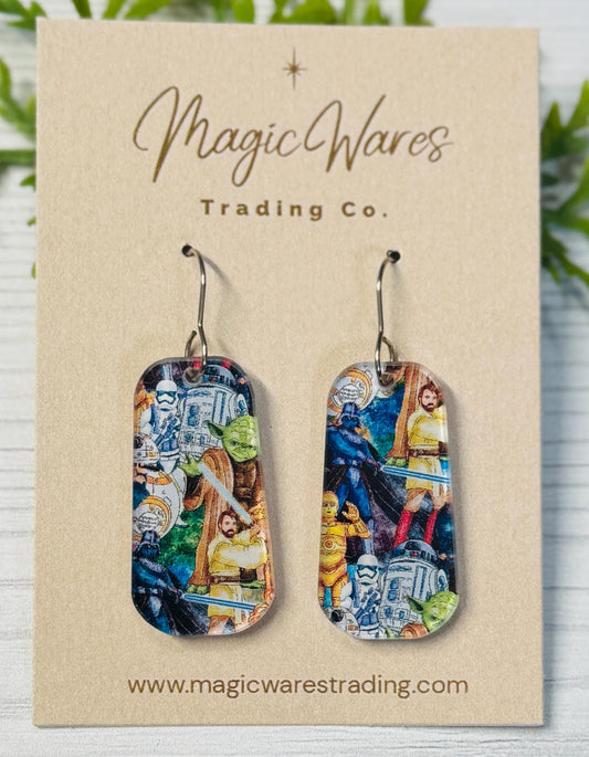 Empire Long Dangle Earrings: Laser Cut Star Wars Inspired Acrylic, Clip-ons available