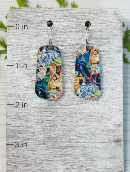 Empire Long Dangle Earrings: Laser Cut Star Wars Inspired Acrylic, Clip-ons available