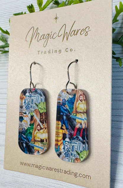 Empire Long Dangle Earrings: Laser Cut Star Wars Inspired Acrylic, Clip-ons available