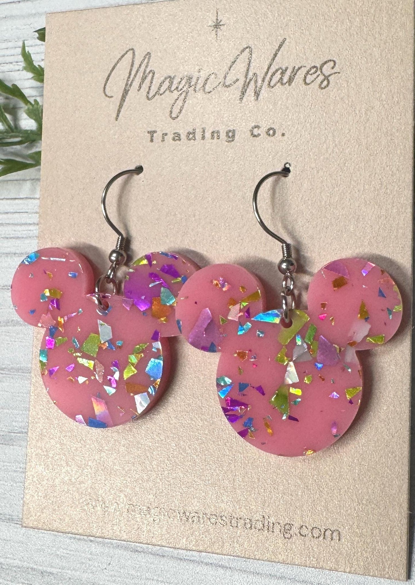 Pink Princess Flake Glitter Dangle Earrings, Laser cut Acrylic Earrings