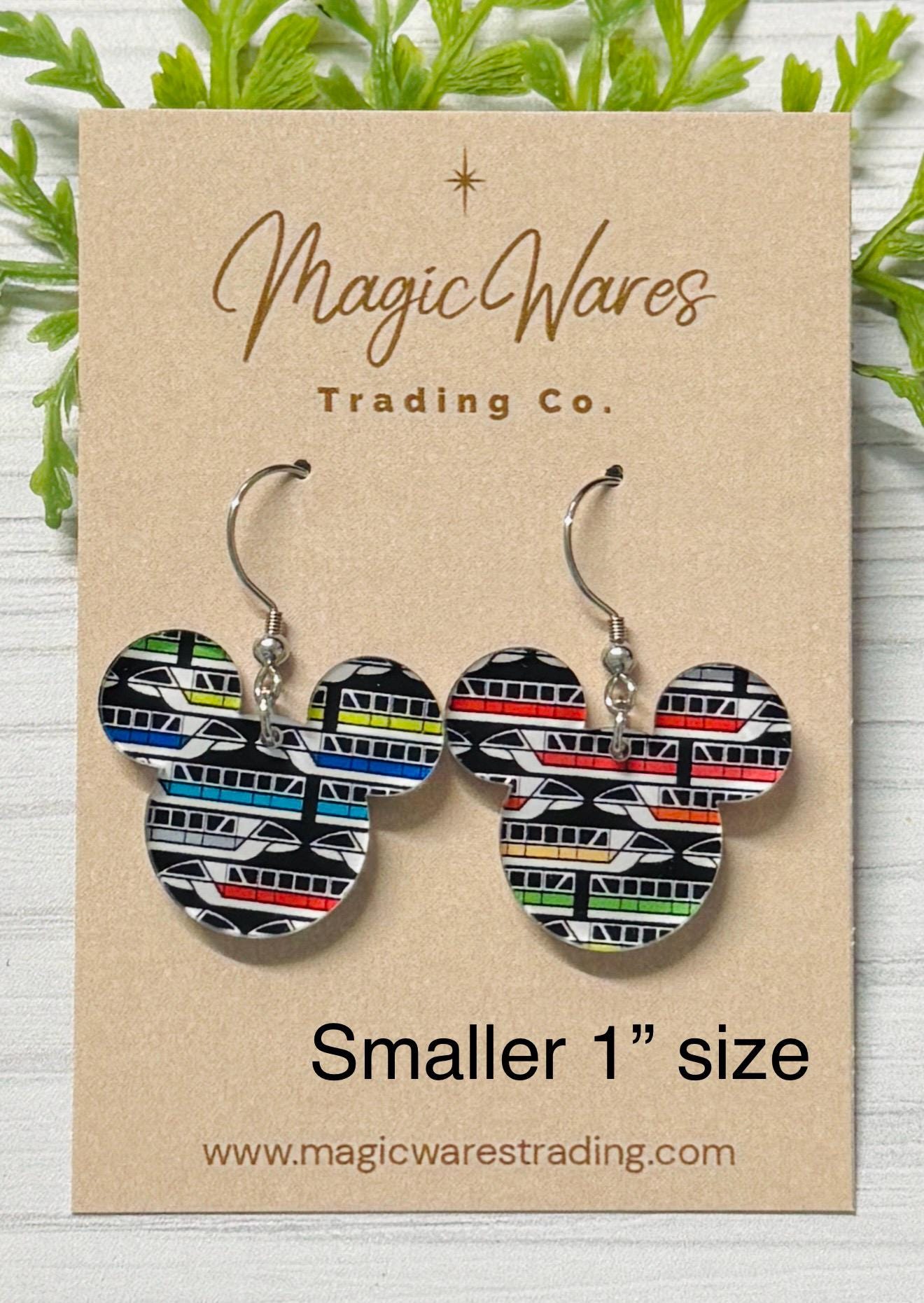 Monorail Dangle Earrings, Smaller size available, Laser Cut Acrylic Theme Park Inspired Jewelry