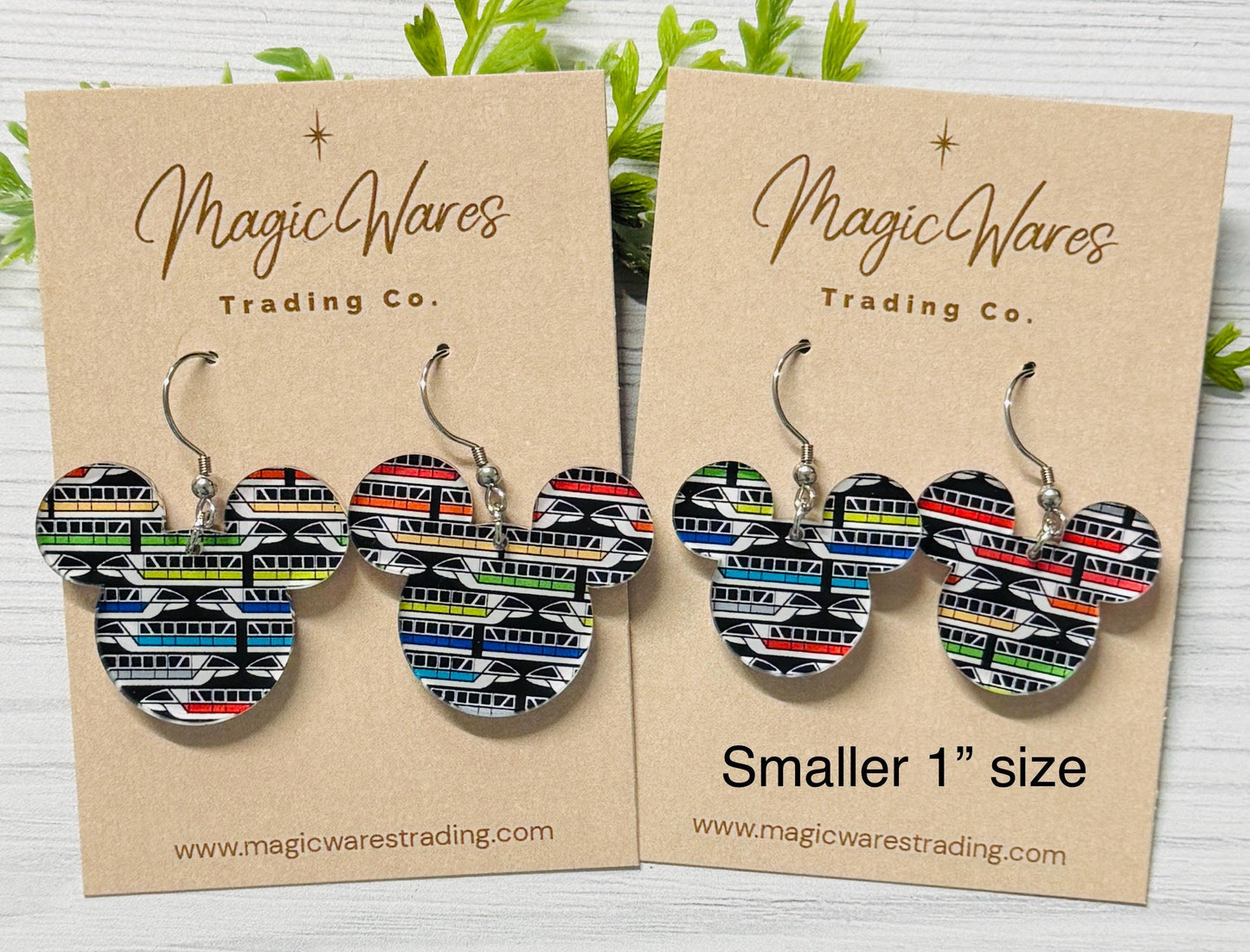 Monorail Dangle Earrings, Smaller size available, Laser Cut Acrylic Theme Park Inspired Jewelry