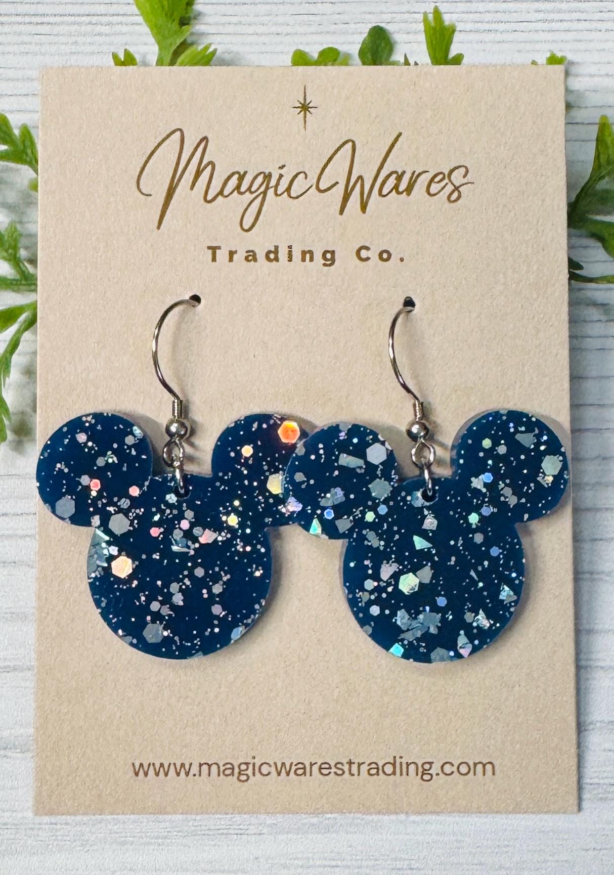 Navy Ice Glitter Mouse head Dangle Earrings, Lightweight Laser cut Acrylic