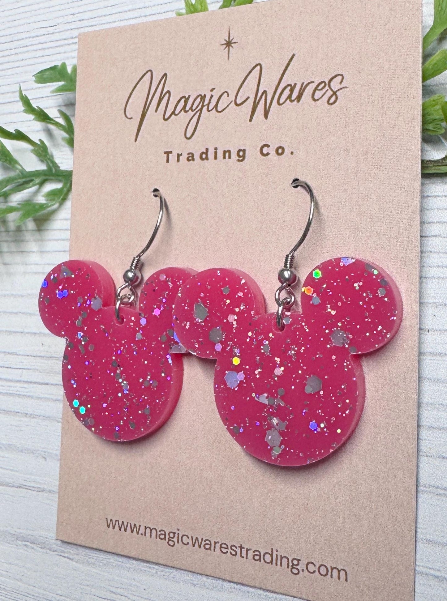 Raspberry Sparkle Dangle Earrings, Laser cut Glitter Acrylic Earrings