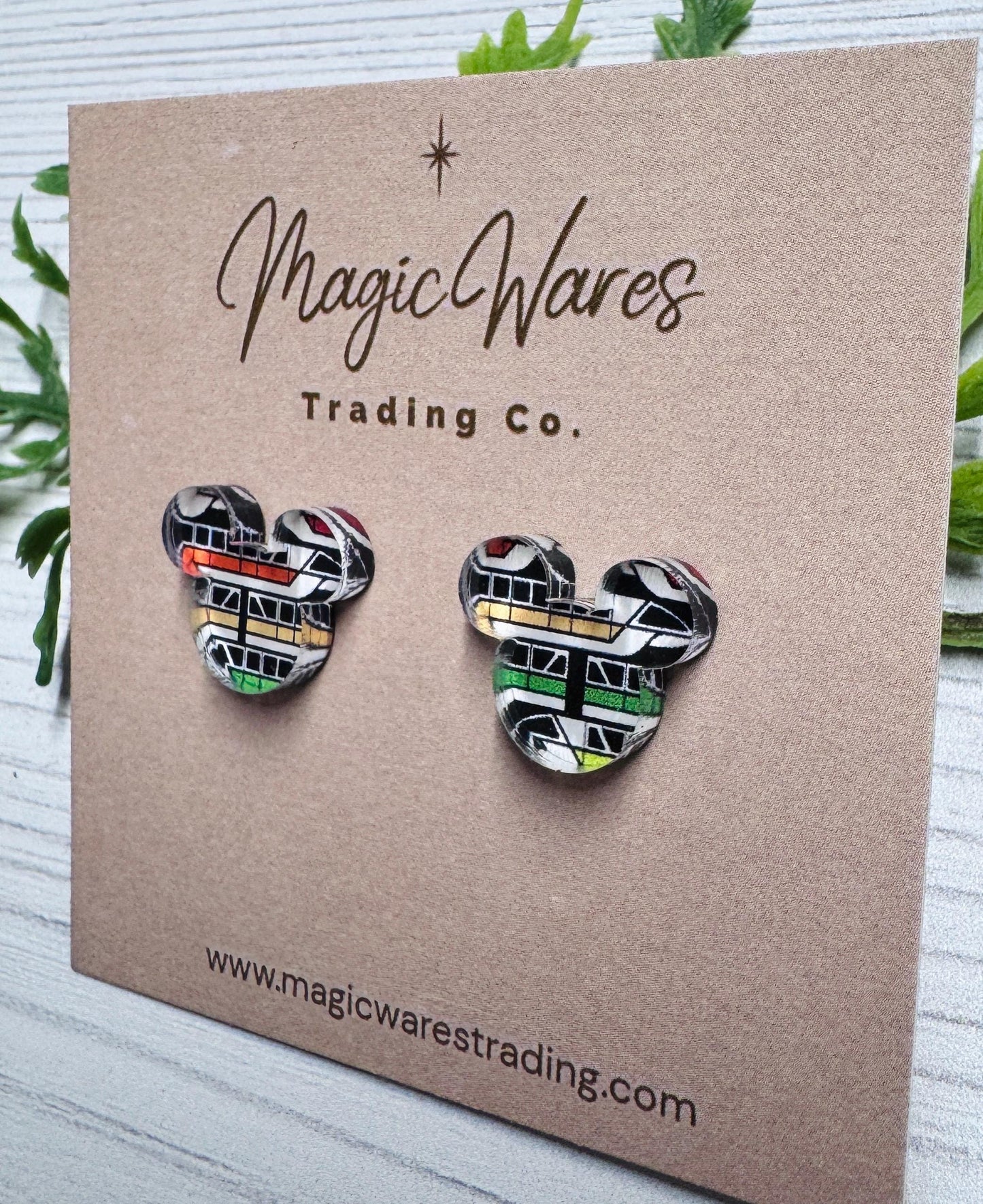 Monorail Mouse Stud Earrings, Laser cut acrylic, Clip-ons available