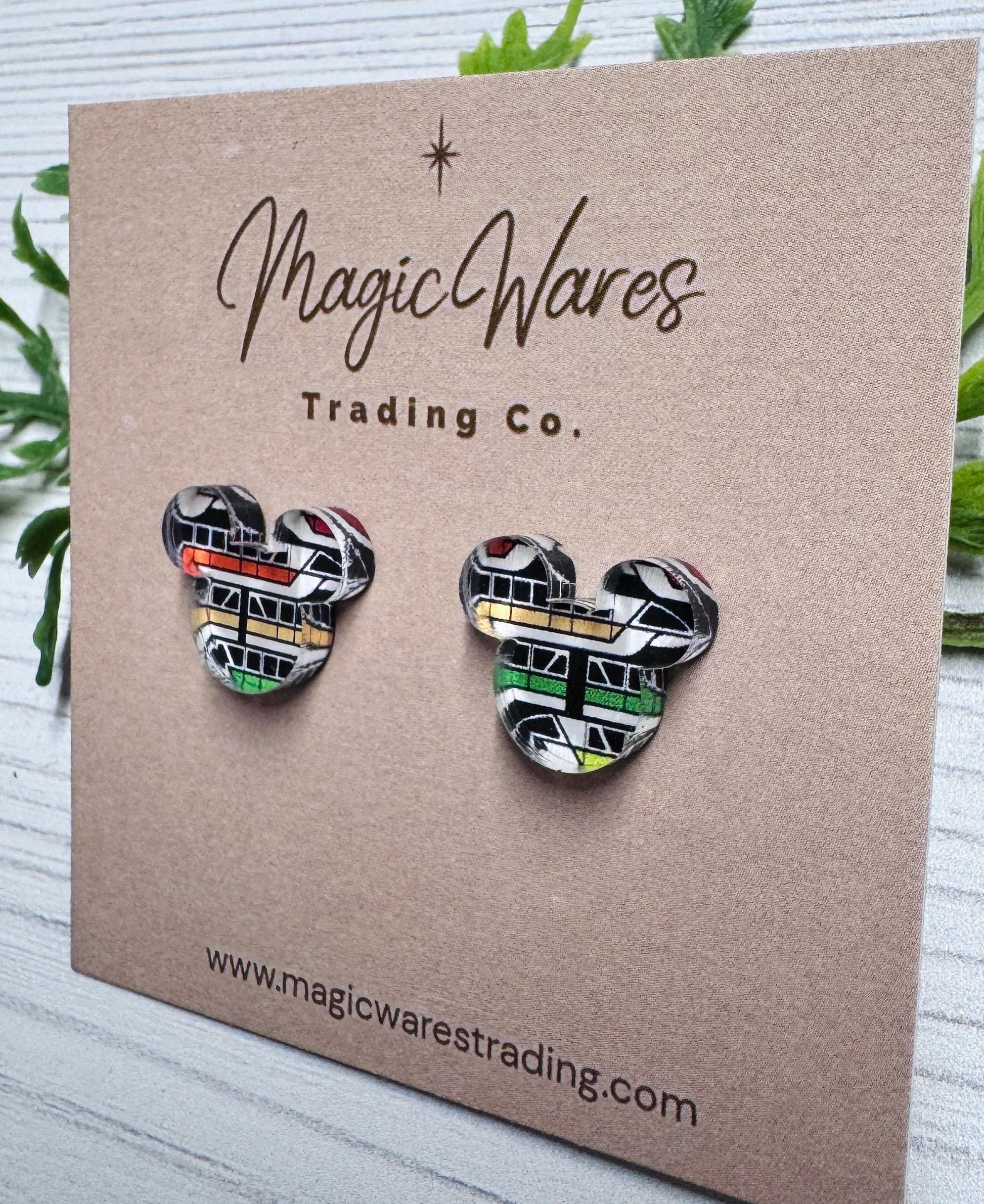 Monorail Mouse Stud Earrings, Laser cut acrylic, Clip-ons available