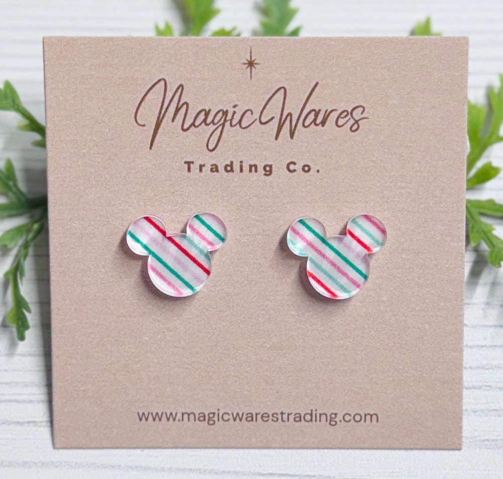 Valentine Stripe Mouse Stud, Laser Cut Acrylic Stainless Steel Post earrings, Valentines Day Gifts