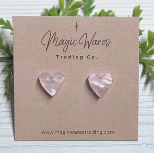 Pink Marble Heart Stud Earrings, Laser Cut Acrylic Post Earrings, Valentines Day Gifts