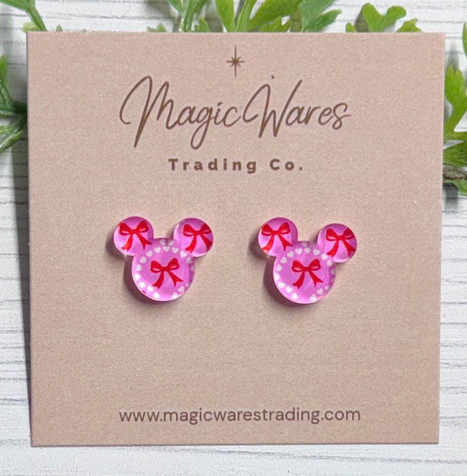 Coquette Bows Mouse Studs, Stainless Steel Post earrings, Valentines Day Earrings