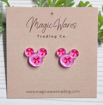 Coquette Bows Mouse Studs, Stainless Steel Post earrings, Valentines Day Earrings