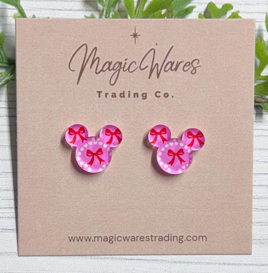 Coquette Bows Mouse Studs, Stainless Steel Post earrings, Valentines Day Earrings