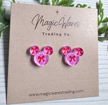 Coquette Bows Mouse Studs, Stainless Steel Post earrings, Valentines Day Earrings