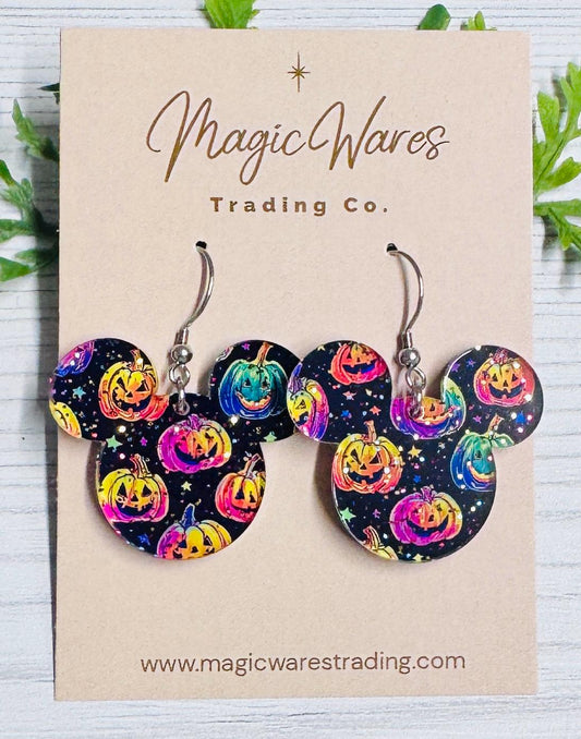 Sparkly Pumpkin Mouse Earrings: Laser Cut Halloween Dangle Earrings