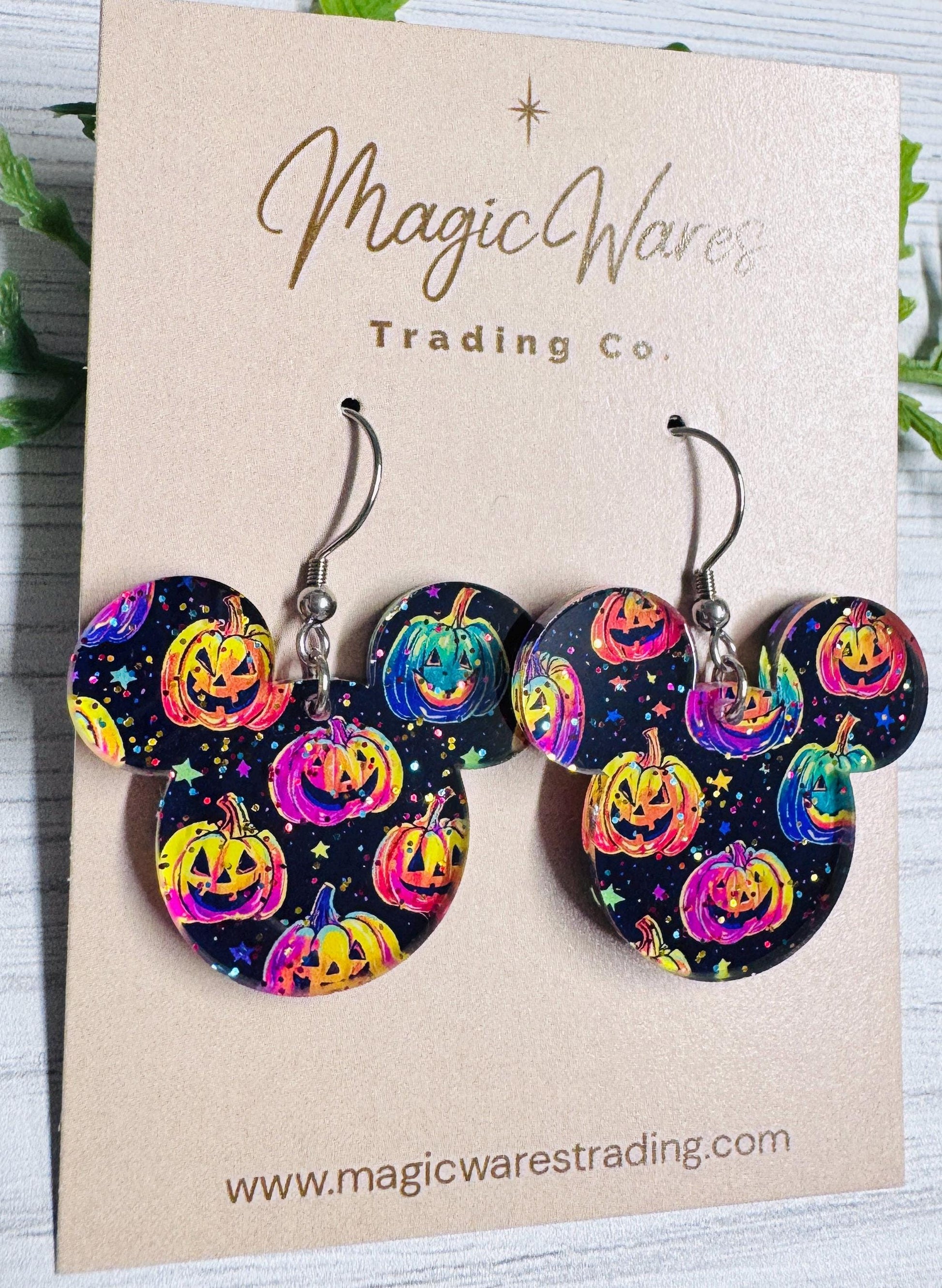 Sparkly Pumpkin Mouse Earrings: Laser Cut Halloween Dangle Earrings